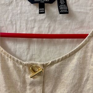 Eileen Fisher Beige Linen Blouse with Gold Accent